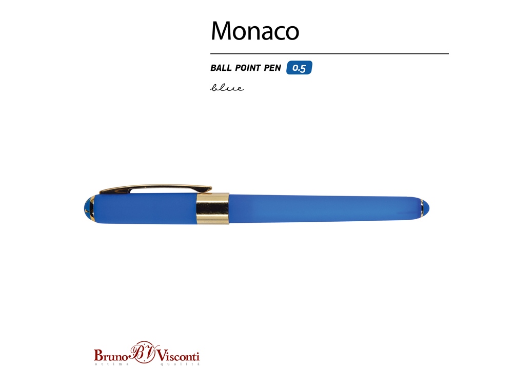 Ручка пластиковая шариковая Monaco, 0,5мм, синие чернила, ярко-синий - купить оптом