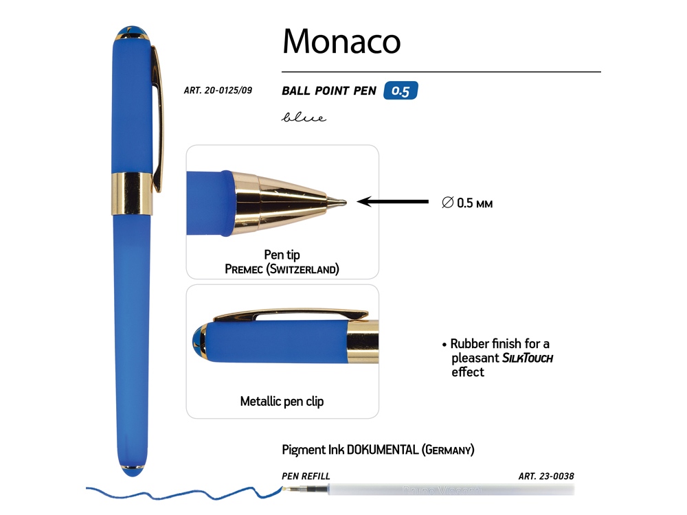 Ручка пластиковая шариковая Monaco, 0,5мм, синие чернила, ярко-синий - купить оптом