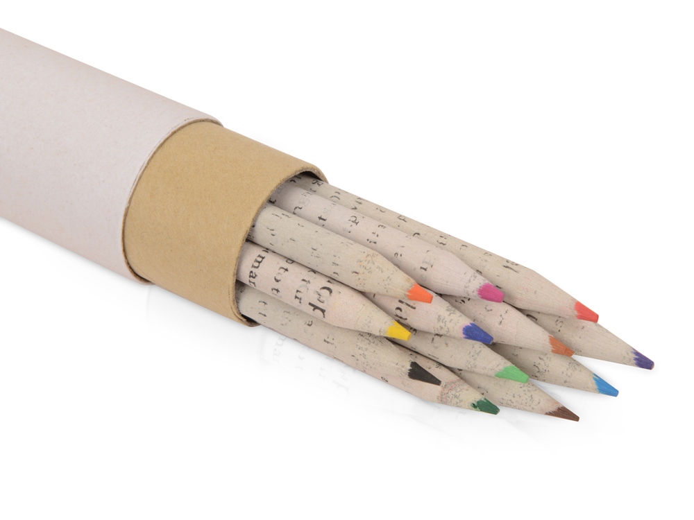 Набор цветных карандашей из газетной бумаги в тубе News, 12шт., бело-серый - купить оптом