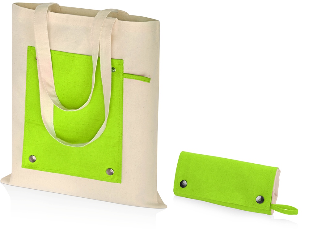 Складная хлопковая сумка для шопинга Gross с карманом, зеленое яблоко - купить оптом