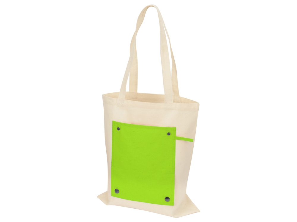 Складная хлопковая сумка для шопинга Gross с карманом, зеленое яблоко - купить оптом