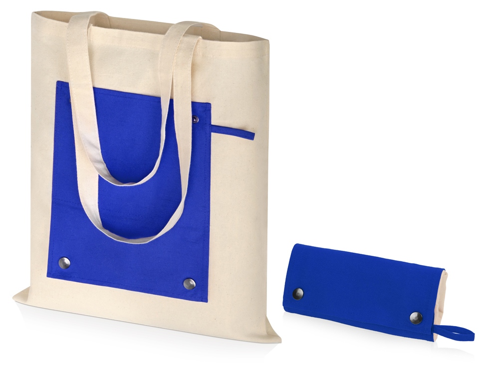 Складная хлопковая сумка для шопинга Gross с карманом, синий - купить оптом
