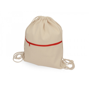 Рюкзак-мешок хлопковый Lark с цветной молнией, натуральный/красный - купить оптом