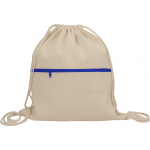 Рюкзак-мешок хлопковый Lark с цветной молнией, натуральный/синий, фото 2