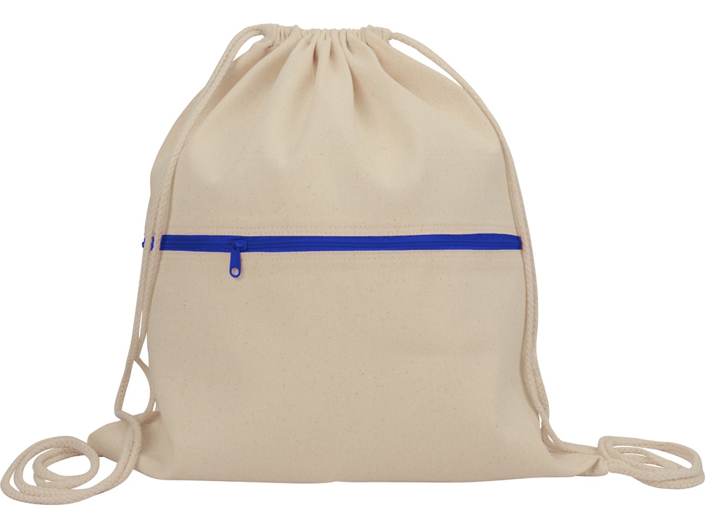 Рюкзак-мешок хлопковый Lark с цветной молнией, натуральный/синий - купить оптом