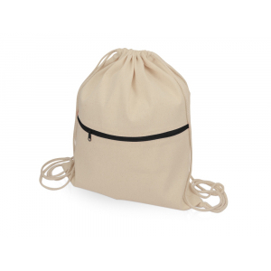 Рюкзак-мешок хлопковый Lark с цветной молнией, натуральный/черный - купить оптом