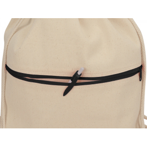 Рюкзак-мешок хлопковый Lark с цветной молнией, натуральный/черный - купить оптом