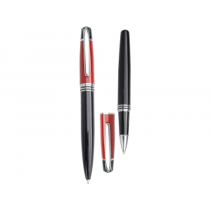 Набор Celebrity Кюри: ручка шариковая, ручка роллер в футляре, черный/красный - купить оптом