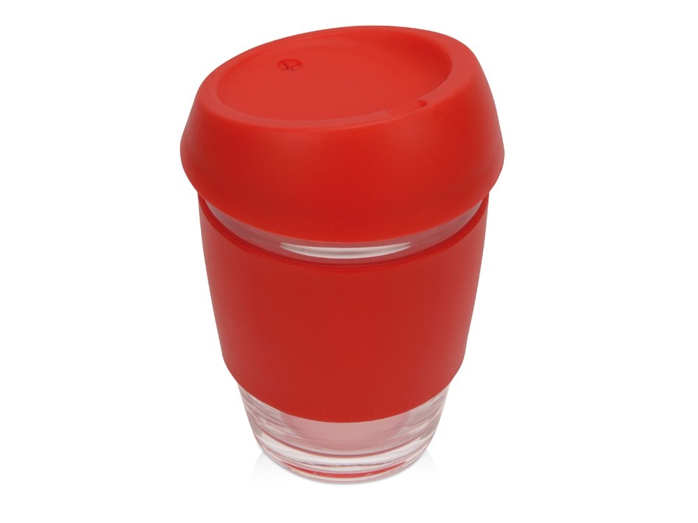 Стеклянный стакан Monday с силиконовой крышкой и манжетой, 350мл, красный - купить оптом