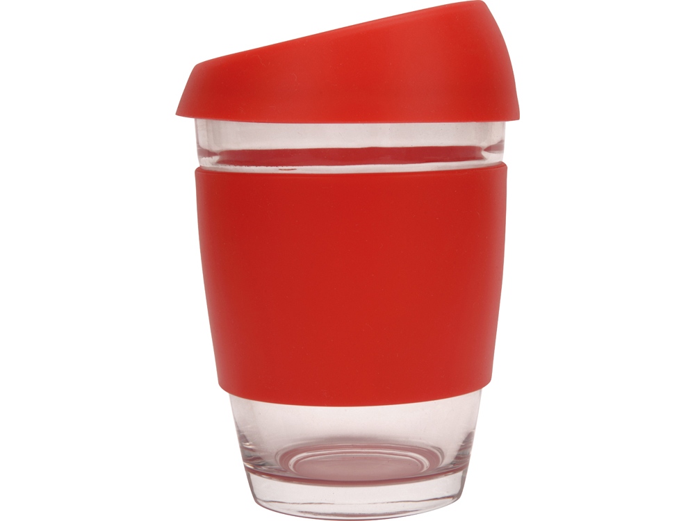 Стеклянный стакан Monday с силиконовой крышкой и манжетой, 350мл, красный - купить оптом
