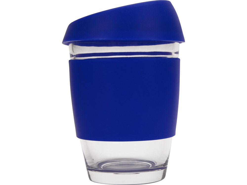 Стеклянный стакан Monday с силиконовой крышкой и манжетой, 350мл, синий - купить оптом