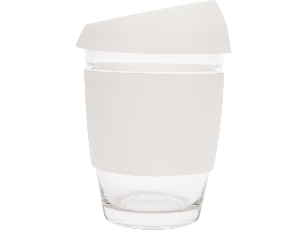 Стеклянный стакан Monday с силиконовой крышкой и манжетой, 350мл, белый - купить оптом