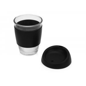 Стеклянный стакан Monday с силиконовой крышкой и манжетой, 350мл, черный - купить оптом