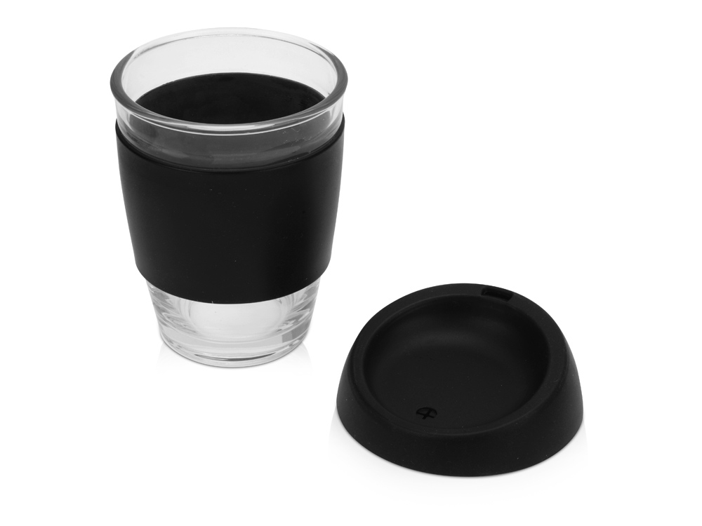Стеклянный стакан Monday с силиконовой крышкой и манжетой, 350мл, черный - купить оптом