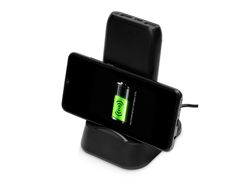 Портативное беспроводное зарядное устройство с док-станцией Uniq, 10000 mah, черный - купить оптом