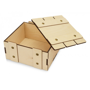 Деревянная подарочная коробка с крышкой Ларчик на бечевке, натуральный - купить оптом