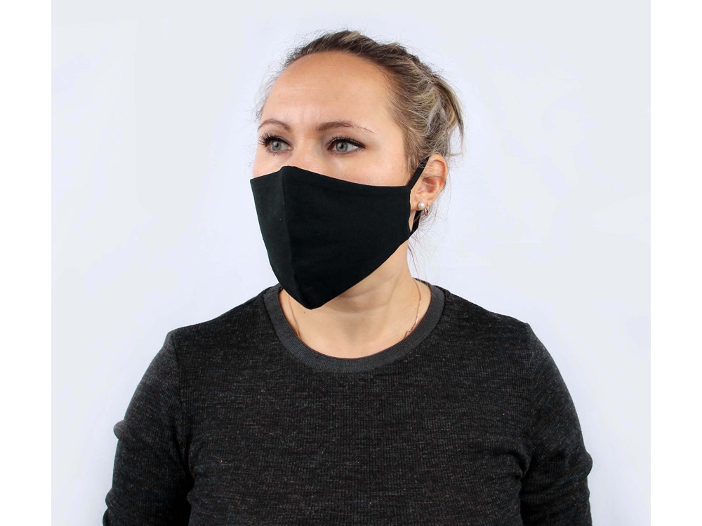 Хлопковая защитная маска для лица многоразовая анатомической формы без шва, черный - купить оптом