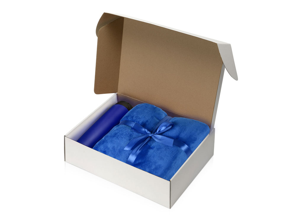 Подарочный набор с пледом, термокружкой Dreamy hygge, синий, плед- синий, термокружка- синий/черный - купить оптом