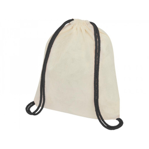 Рюкзак со шнурком Oregon, имеет цветные веревки, изготовлен из хлопка 100 г/м2, бежевый/черный - купить оптом