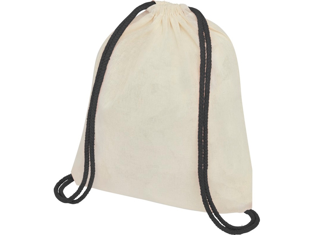 Рюкзак со шнурком Oregon, имеет цветные веревки, изготовлен из хлопка 100 г/м2, бежевый/черный - купить оптом