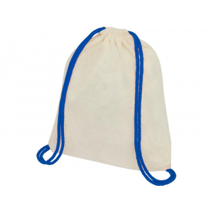Рюкзак со шнурком Oregon, имеет цветные веревки, изготовлен из хлопка 100 г/м2, бежевый/синий - купить оптом
