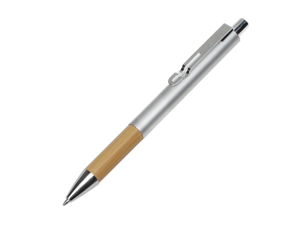 Ручка металлическая шариковая Sleek, серебристый/бамбук - купить оптом