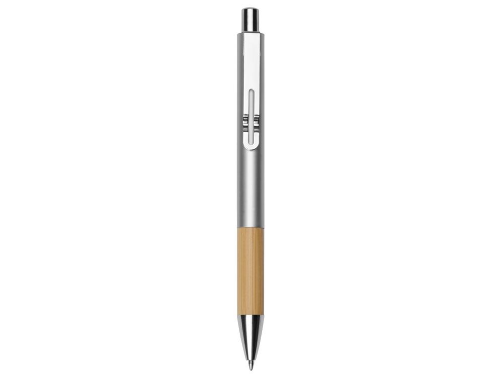 Ручка металлическая шариковая Sleek, серебристый/бамбук - купить оптом