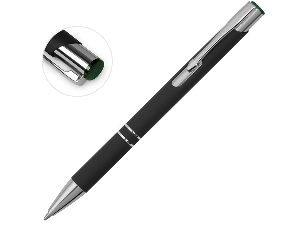 Ручка металлическая шариковая Legend Mirror Gum софт-тач с цветным слоем, черный / зеленый - купить оптом