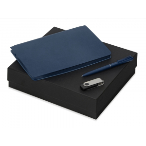 Подарочный набор Notepeno, темно-синий, блокнот- темно-синий, флешка- черный/серебристый, ручка- красный/черный - купить оптом