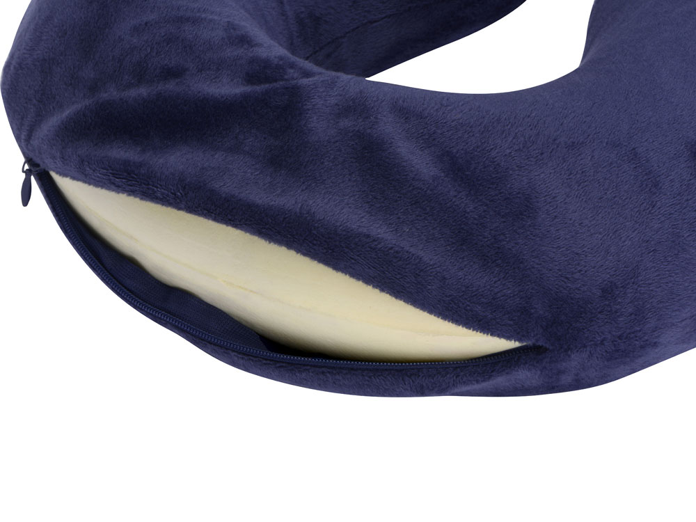 Подушка Basic из микрофибры с эффектом памяти U-shape, синий - купить оптом