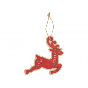 Подвеска деревянная Рождественский олень, натуральный/красный - купить оптом