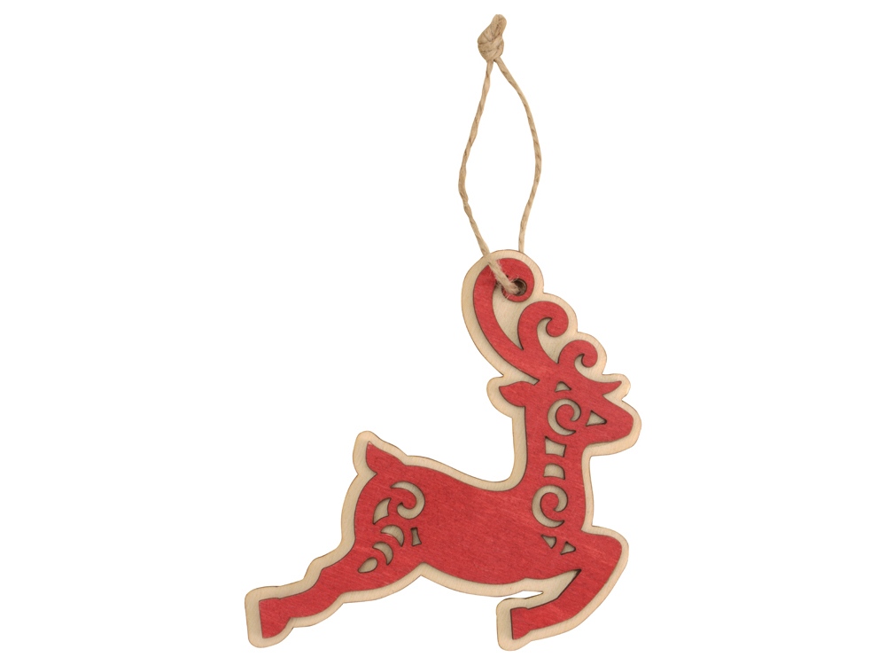 Подвеска деревянная Рождественский олень, натуральный/красный - купить оптом