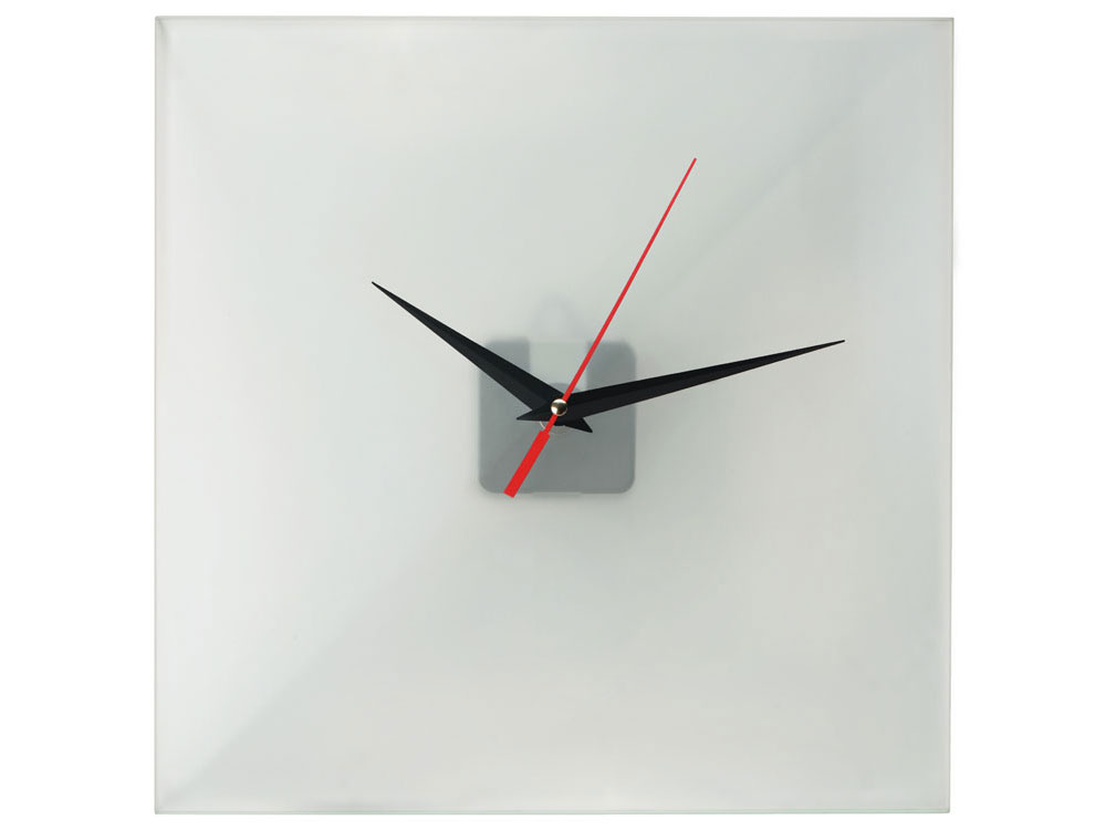 Часы настенные квадратные из стекла 28х28 см Nile, прозрачный матовый/черный/красный - купить оптом