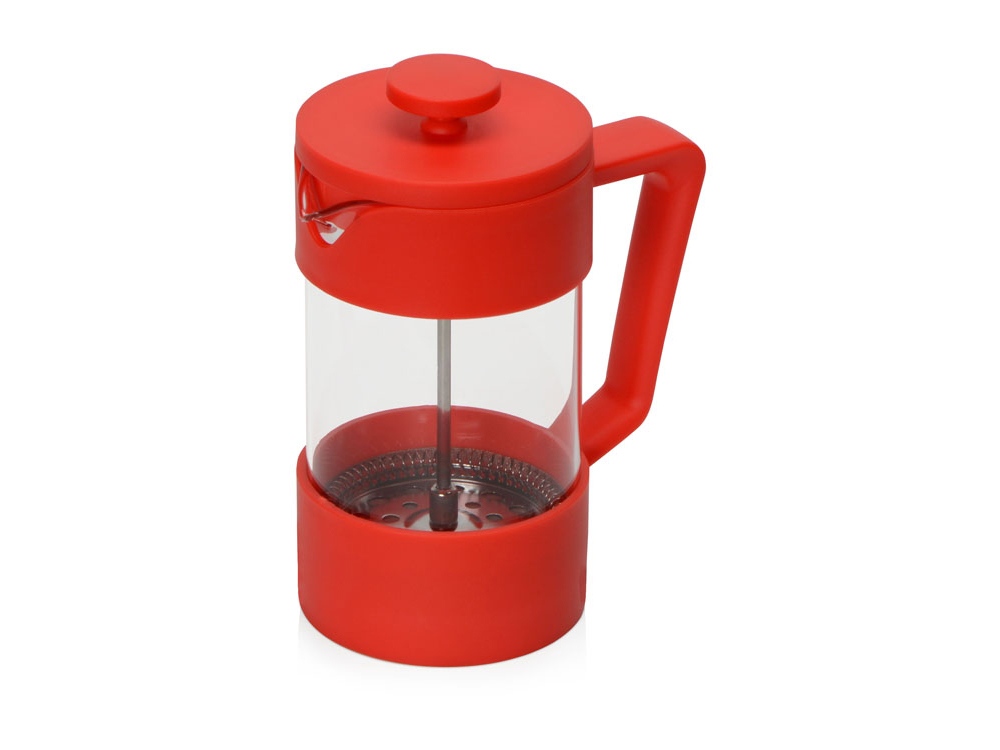 Подарочный набор с кофе, кружкой и френч-прессом Бодрое утро, красный, френч-пресс- прозрачный/красный, стеклянный стакан- прозрачный/красный, упаковка кофе- крафт, бумажный наполнитель- серый - купить оптом