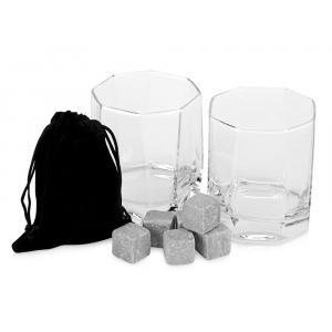 Набор для виски: 2 бокала, 6 камней, мешочек, коробка, прозрачный, серый - купить оптом
