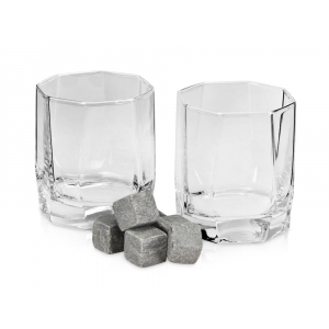 Набор для виски: 2 бокала, 6 камней, мешочек, коробка, прозрачный, серый - купить оптом