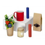 Подарочный набор Ягодный сад с чаем, свечами, кружкой, крем-медом, мылом, красный, синий, зеленый, крафт