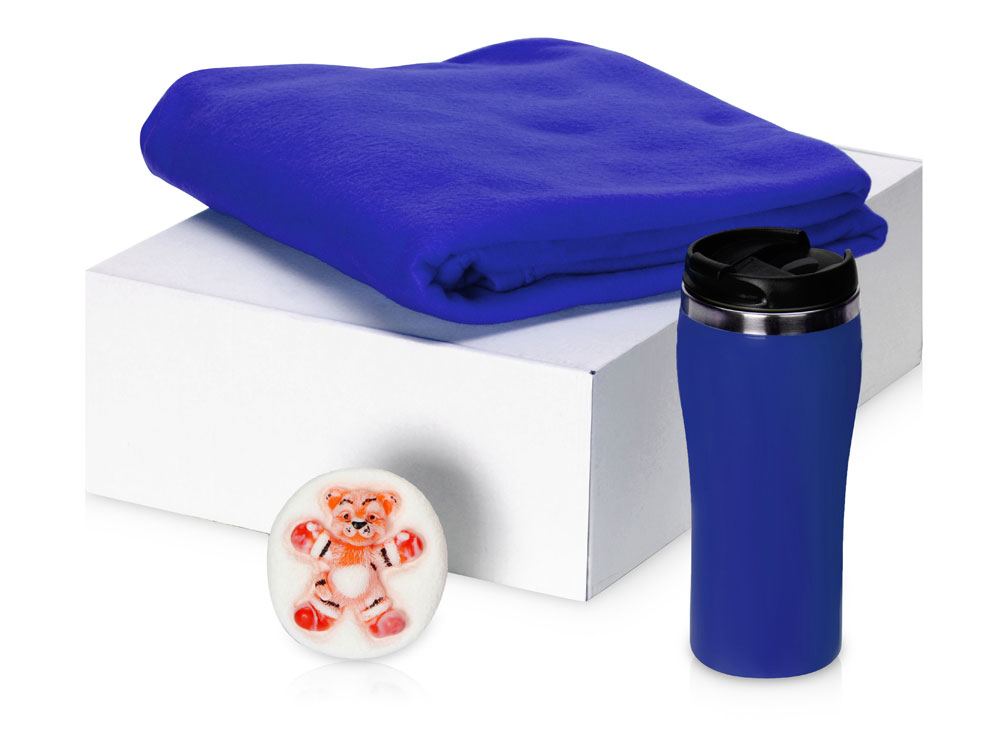 Подарочный набор Мери Да Винчи с термокружкой, мылом, пледом, синий - купить оптом