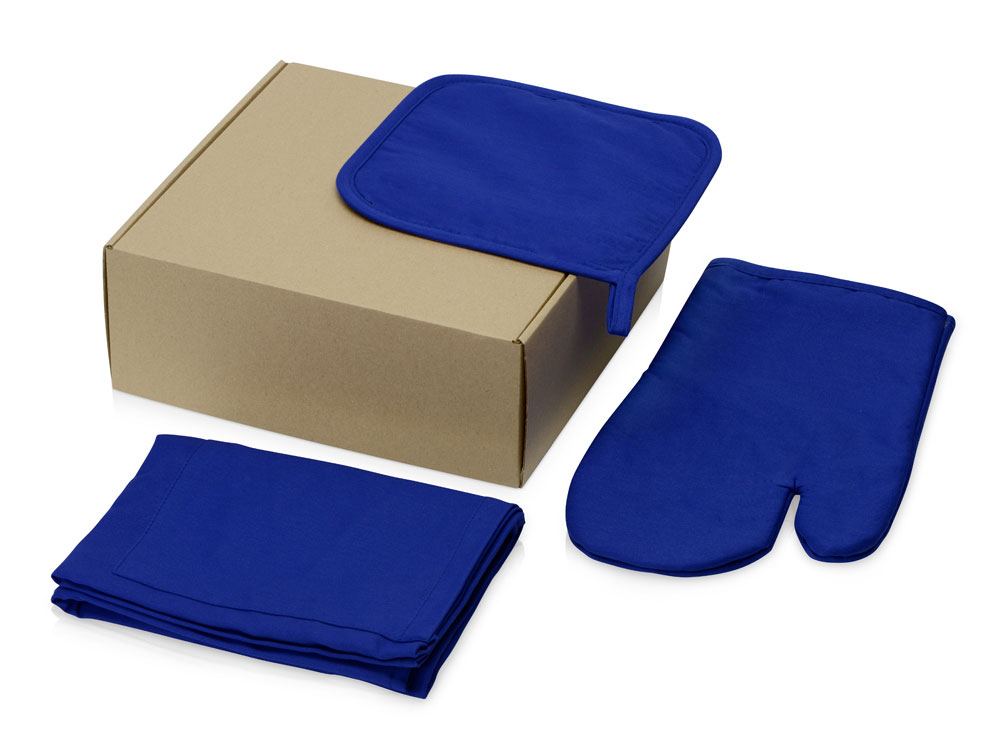 Подарочный набор с фартуком, прихваткой, синий - купить оптом