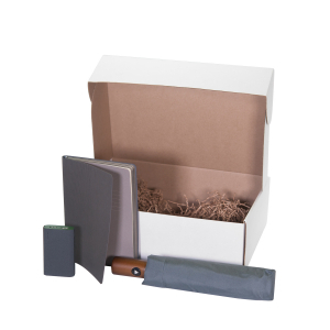 Подарочный набор в большой универсальной коробке, серый (ежедневник, зонт, аккумулятор) - купить оптом