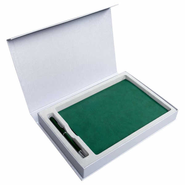 Коробка Silk с ложементом под ежедневник 15х21 см и ручку, серебристая - купить оптом