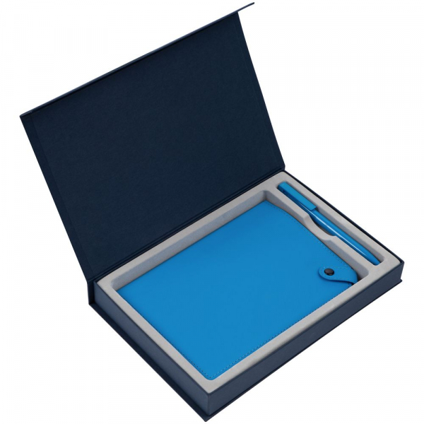 Коробка Silk с ложементом под ежедневник 15х21 и ручку, синяя - купить оптом