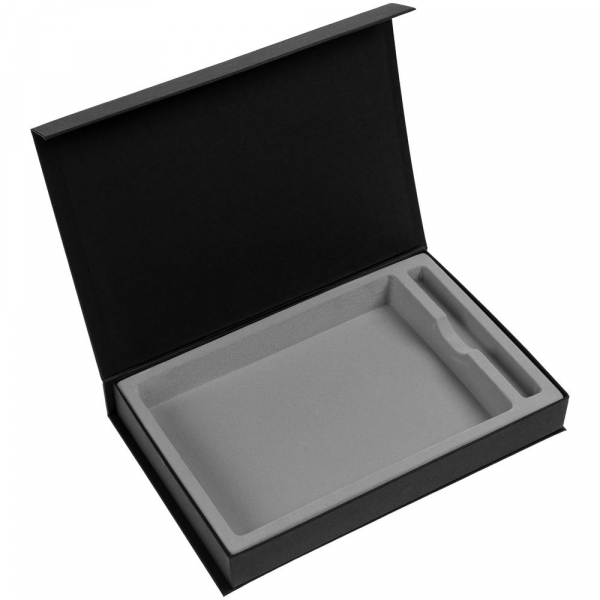 Коробка Silk с ложементом под ежедневник 15х21 см и ручку, черная - купить оптом
