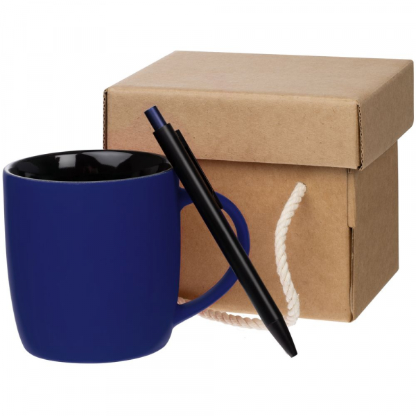 Набор Color Block: кружка и ручка, синий с черный - купить оптом