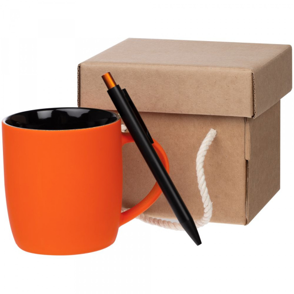 Набор Color Block: кружка и ручка, оранжевый с черным - купить оптом