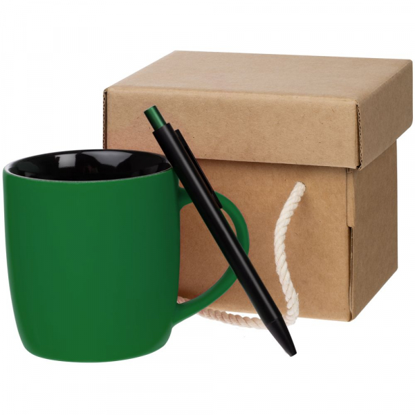 Набор Color Block: кружка и ручка, зеленый с черным - купить оптом