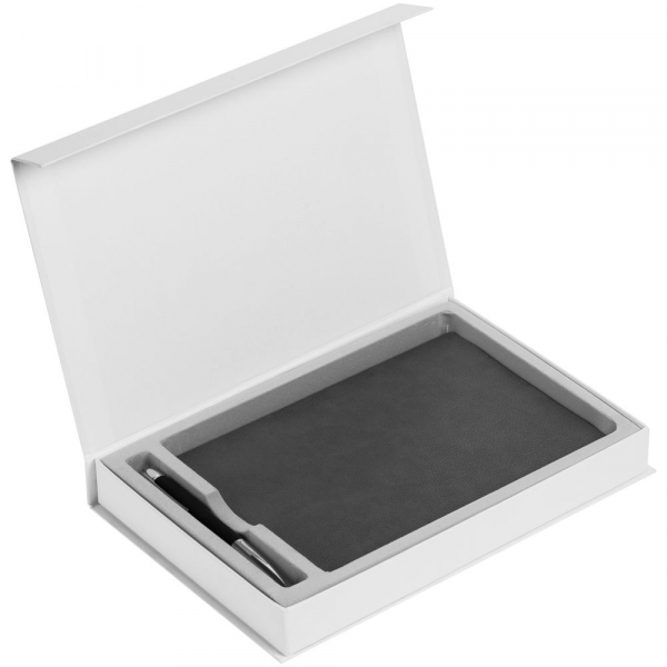 Коробка Silk с ложементом под ежедневник 15х21 см и ручку, белая - купить оптом