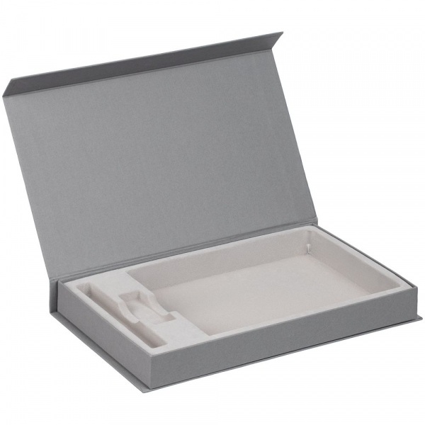 Коробка Horizon Magnet с ложементом под ежедневник, флешку и ручку, серая - купить оптом