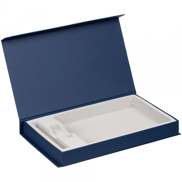 Коробка Horizon Magnet с ложементом под ежедневник, флешку и ручку, темно-синяя - купить оптом