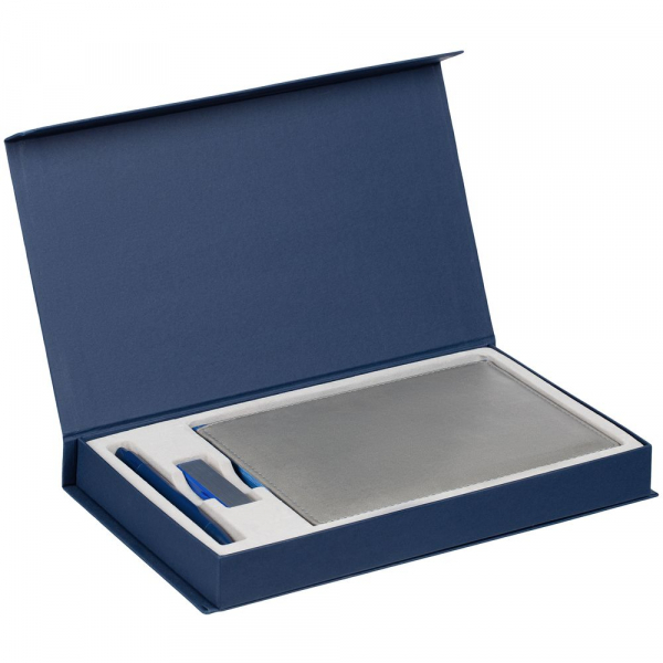 Коробка Horizon Magnet с ложементом под ежедневник, флешку и ручку, темно-синяя - купить оптом
